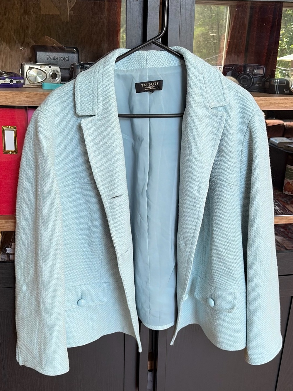 Talbots Pale Blue Textured Open Front Blazer